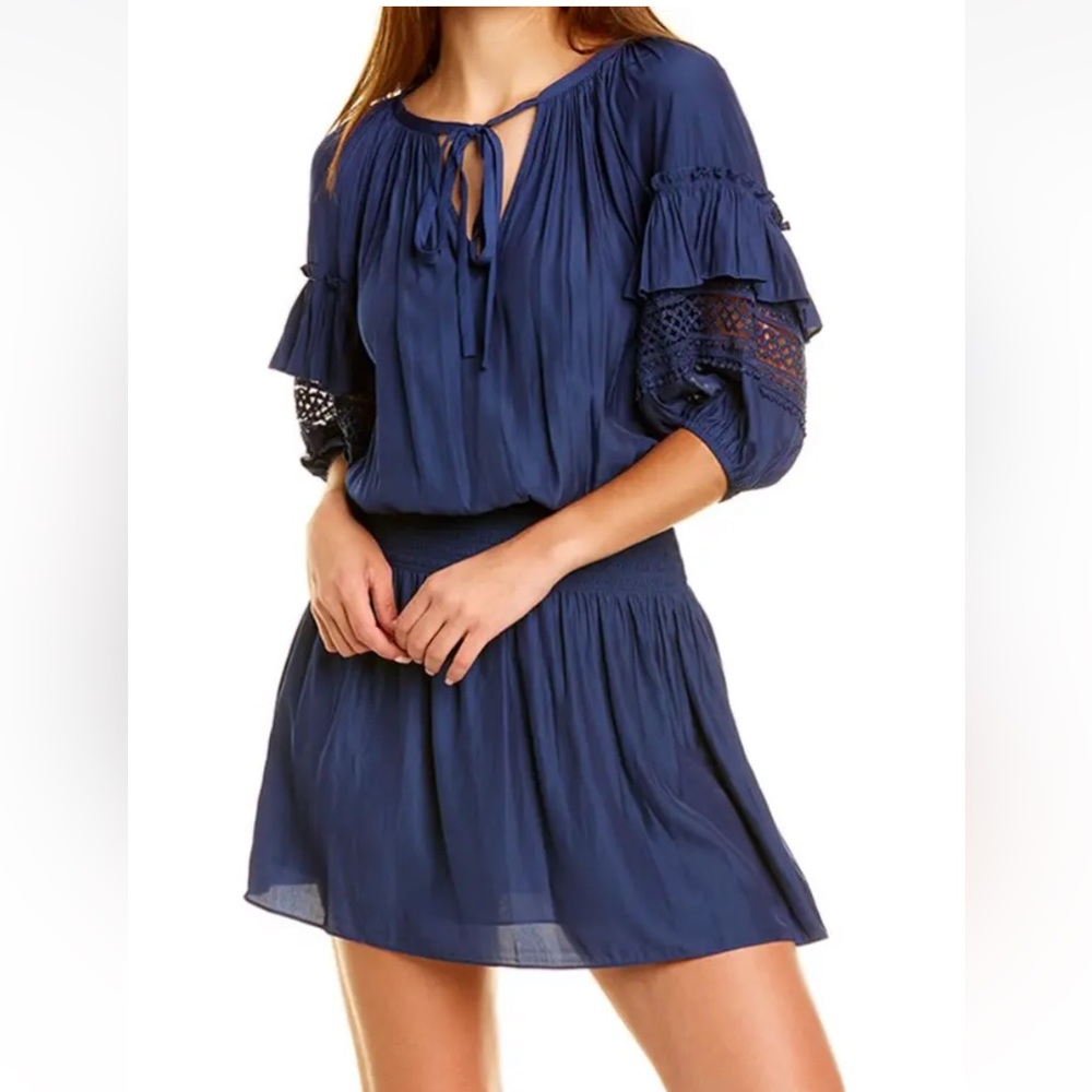 Beautiful Ramy Brook  Mara Mini Dress Navy Blue Large NWT